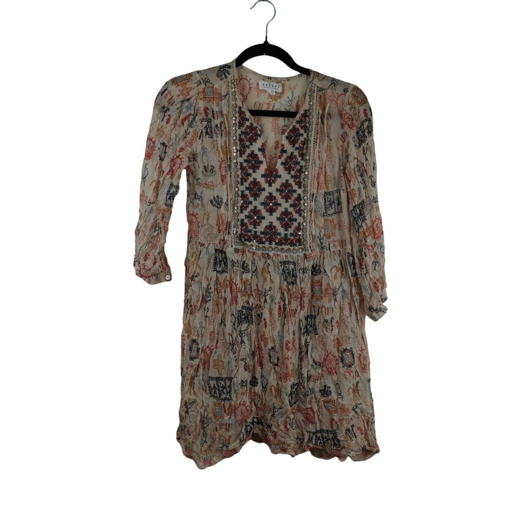Velvet by Graham Spencer Embroidered Mini Dress Womens Small Boho Flowy Peasant